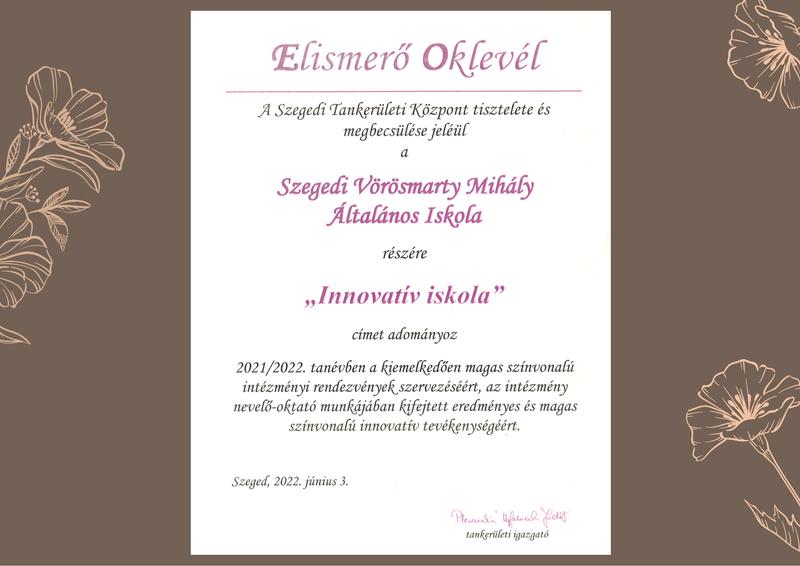 Tankerületi elismerésben részesült iskolánk!